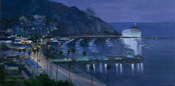 Avalon Night Lights Catalina harbor oil painting nocturne California impressionist marine
