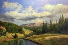 Colorado landscape Rule Creek Divide CO impressionist oil painting horses mountains river