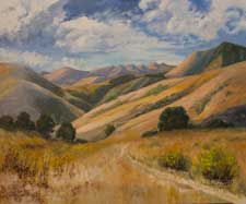 Golden Trails - California impressionist rolling golden hills Central Coast oaks impressionist fine art for sale