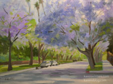 Jacaranda June South Pasadena Cityscape oil painting 9 x 12 inches impressionist