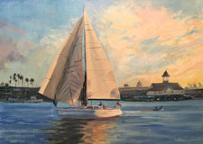Newport Sailboat Sunset oil painting