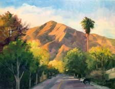 North on Baldwin Sierra Madre urban street scene Jones Peak california impressionist oil painting