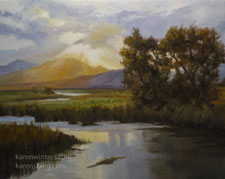 Owens River Sunset Benton Crossing Cottonwoods oil painting