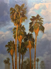 Palms of Dawn - California Fan Palms sunrise dramatic clouds oil painting