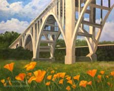 Pasadena Colorado Street Bridge with Poppies Arroyo Seco painting art