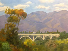 Purely Pasadena Colorado Street Bridge art oil painting California landscape from San Rafael Street. Arroyo Seco fine art