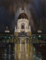 Rainfall at City hall Pasadena oil painting