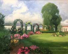 Rose Garden Arches Huntington Gardens oil painting