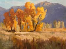 Round Valley Bishop cottonwoods fall color eastern sierra miniature lansdcape oil painting art