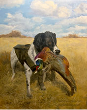 English springer spaniel hunting dog with pheasant pet portrait oil painting