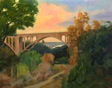 Twilight at the Colorado Street Bridge Pasadena Suicide Bridge oil painting