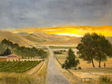 Vintage Sunrise Cummings Valley Tehachapi vineyard dawn oil painting