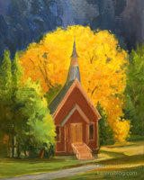 Yosemite Wedding Chapel Autumn oil painting