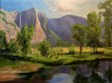 Yosemite Falls with Merced River 12 x 16 oil painting