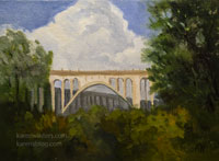 Colorado Street Bridge 6 x 8 inch oil painting with thunderhead cloud california impressionist landscape art for sale