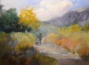 Dog walking in Eaton Canyon oil painting