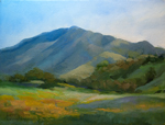 earth rainbow western sierra foothills wildflower plein air oil painting by California impressionist Karen Winters
