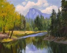 Yosemite Half Dome Sentinel Bridge Autumn Reflections 16 x 20 oil painting