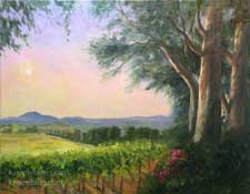 Once upon a Vineyard Oil Painting Temecula Afternoon eucalyptus romantic grapevines California impressionist landscape oil painting Karen Winters