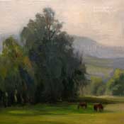 Peaceful Pasture California Landscape Oil Painting Eucalyptus Equine Horse Grazing Central California Karen Winters