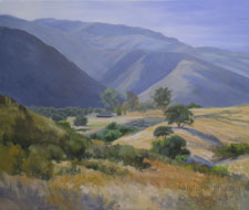 River Road California rolling golden hills oil painting landscape oak tree art for sale Monterey