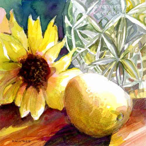 Sunday Sunshine Sunflower and Crystal watercolor painting