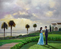 Indian Wedding Couple Reception Portrait Live Event Painting - painted on commission by live event painter Karen Winters
