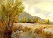 Bishop California ranch oil painting Round Valley Swall Meadow golden light Owens Valley eastern sierra oil painting art