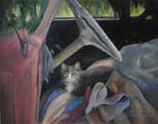 Tom's Truck gray cat in 53 chevy truck oil painting