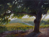 Vintage Oak Tree Vineyard Grape Vines Wine Country oil painting for sale