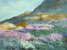 wildflower wonderland desert oil painting with pinks purples and greens